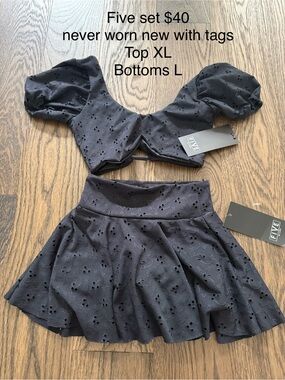 FIVE the label  Kids Black Eyelet Dance Set - Top & Skirt